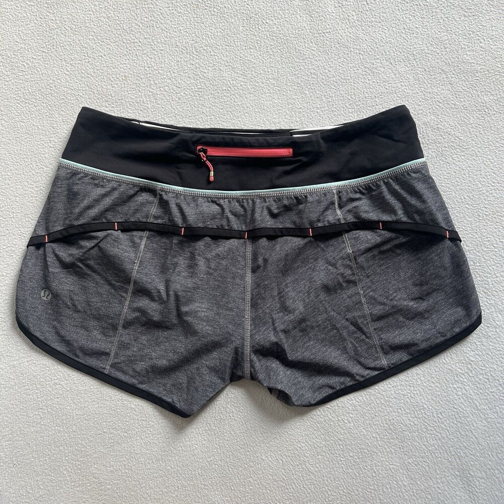 Lululemon Heathered Texture Printed Greyt Coal Teal Pink 4-way Run Speed Short 6